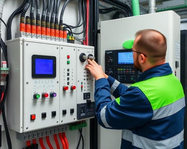 Técnico a ajustar um quadro elétrico e contador inteligente