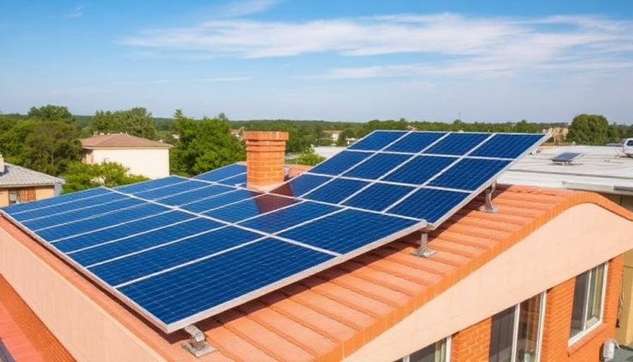 Painéis solares fotovoltaicos na cobertura de um edifício